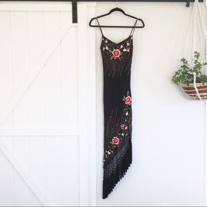 VINTAGE 90s SILK bias cut embroidered PARTY DRESS